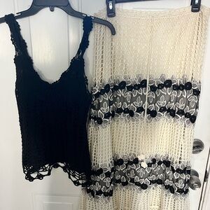 Black and Cream Crochet Top and Skirt Set